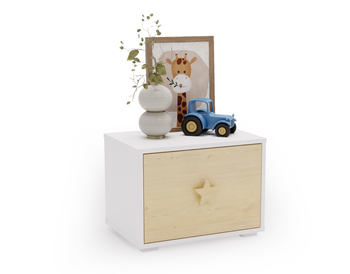 Table de chevet PUFFI avec tiroir - Blanc / Érable