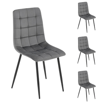 Ensemble de 4 chaises MIRA tapissées en velours matelassé - couleur Grise, pieds Noirs