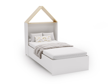 Lit Cabane PUFFI pour enfant avec sommier - Blanc / Érable