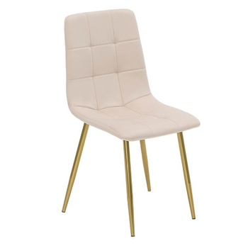 Chaise NEL tapissée en velours capitonné - couleur Crème, pieds Dorés