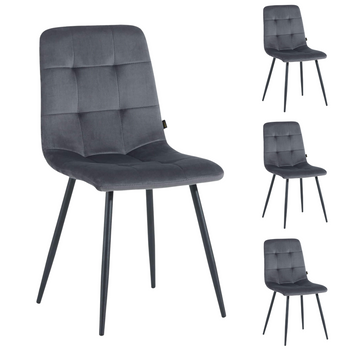 Ensemble de 4 chaises NEL tapissées en velours matelassé - couleur Grise, pieds Noirs