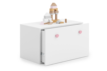 Coffre à jouets INGA - Blanc, poignées roses en forme de cœur