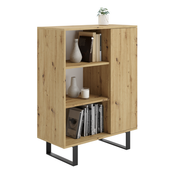 Commode FONDI avec armoire et étagère style loft, pieds en métal - Chêne Artisan