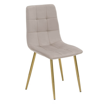 Chaise NEL tapissée en velours capitonné - couleur Beige, pieds Dorés