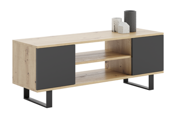 Meuble TV FOCUS 155 cm style loft, pieds en métal - Chêne Artisan / Noir