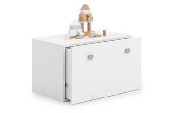 Coffre à jouets INGA - Blanc, poignées grises en forme de cœur