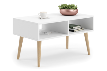 Table basse SANDI de style scandinave avec pieds en bois - Blanc