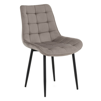 Chaise VOX capitonnée en velours matelassé - couleur Cappuccino, pieds Noirs