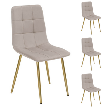 Ensemble de 4 chaises NEL tapissées en velours matelassé - couleur Beige, pieds Dorés