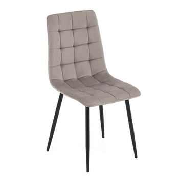 Chaise MIRA capitonnée en velours matelassé - couleur Beige, pieds Noirs