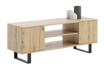 Meuble TV FOCUS 135 cm style loft, pieds en métal - Chêne Artisan