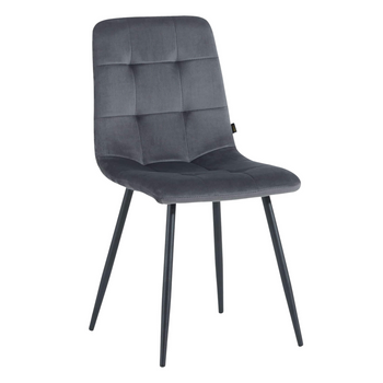Chaise NEL capitonnée en velours matelassé - couleur Grise, pieds Noirs