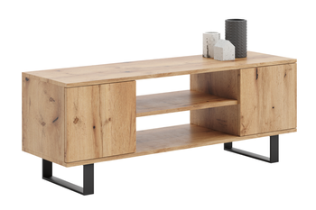 Meuble TV FOCUS 155 cm style loft, pieds en métal - Chêne Craft