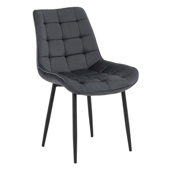 Chaise VOX capitonnée en velours matelassé - couleur Grise, pieds Noirs