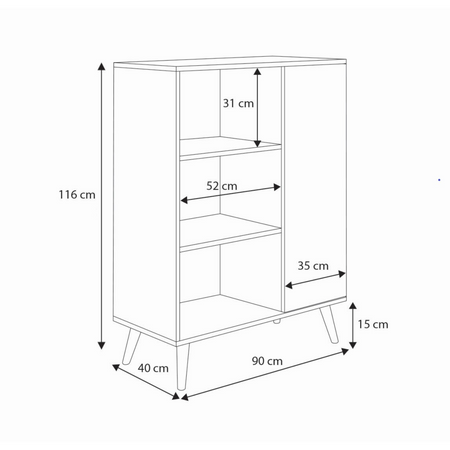 Commode FONDI armoire avec étagère, style scandinave, pieds en bois - Blanc