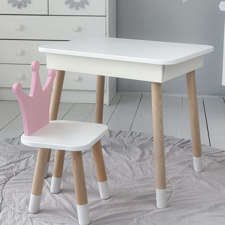 Table et chaise pour enfants. Table avec rangement pour crayons et livres de coloriage - couleur blanc et rose