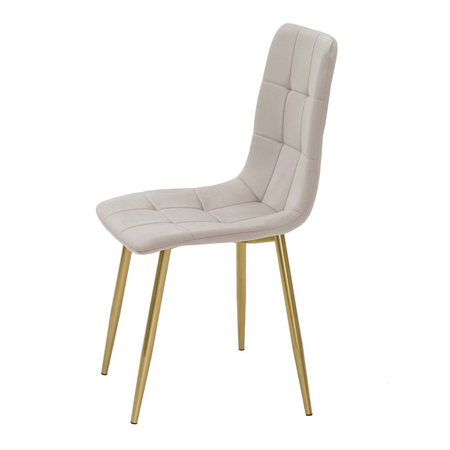 Chaise NEL tapissée en velours capitonné - couleur Beige, pieds Dorés