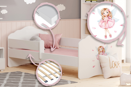 Lit simple FALA 140x70 avec barrière - La fille aux ailes