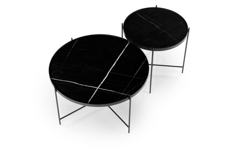 Ensemble de 2 tables JULITA – couleur Marbre Noir / Noir