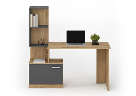MIRO bureau d'ordinateur avec bibliothèque et armoire - Chêne Artisan / Anthracite