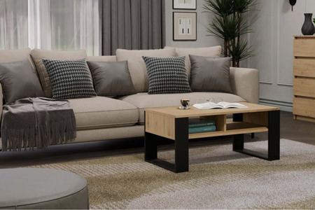 Table basse MODI deux étagères - Chêne Artisan / Noir