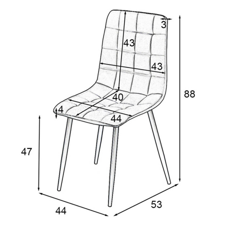 Ensemble de 4 chaises MIRA tapissées en velours matelassé - couleur Grise, pieds Noirs
