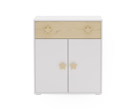 Commode PUFFI Armoire à deux portes avec tiroir - Blanc / Érable