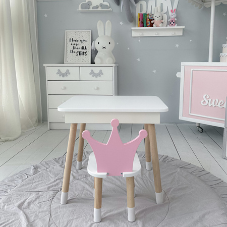 Table et chaise pour enfants. Table avec rangement pour crayons et livres de coloriage - couleur blanc et rose