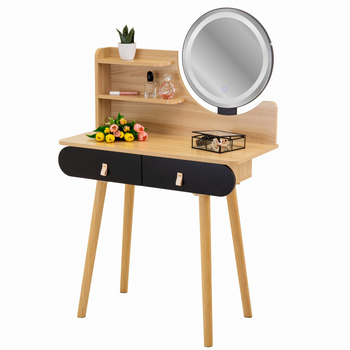 Coiffeuse avec miroir LED noir / hêtre