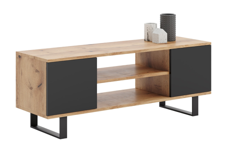 Meuble TV FOCUS 135 cm style loft, pieds en métal - Chêne Craft / Noir