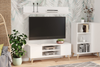 Meuble TV FOCUS 155 cm, style scandinave, pieds en bois - Blanc