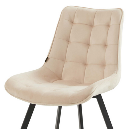 Ensemble de 4 chaises ROXY tapissées en velours matelassé - couleur Crème, pieds Noirs