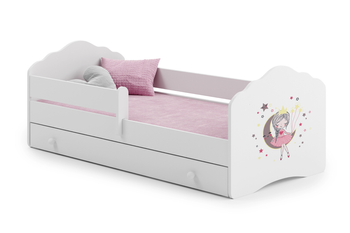 Lit enfant FALA 70x140 avec barrière, tiroir et graphisme - Princesse Endormie