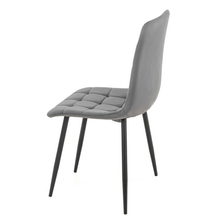 Ensemble de 4 chaises MIRA tapissées en velours matelassé - couleur Grise, pieds Noirs