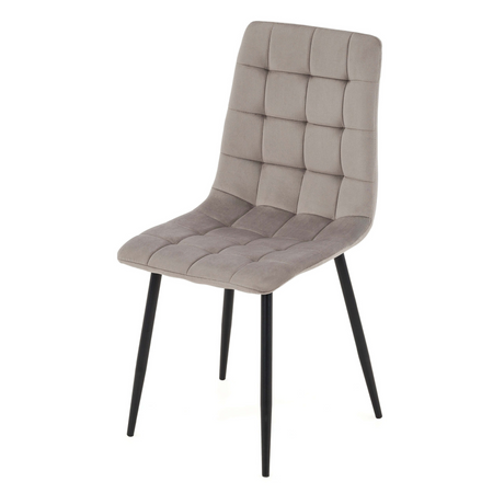 Chaise MIRA capitonnée en velours matelassé - couleur Beige, pieds Noirs