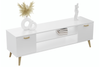Meuble TV FOCUS 155 cm, style scandinave, pieds en bois - Blanc