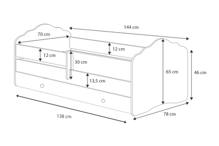 Lit enfant FALA 70x140 avec barrière, tiroir et matelas - Blanc