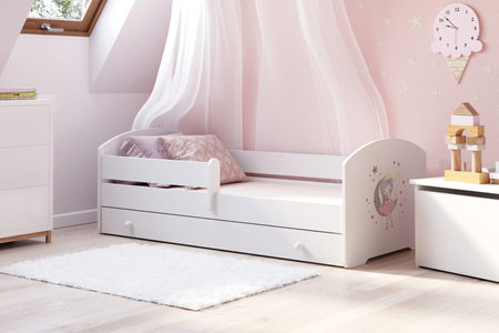 Lit enfant LUK 70x140 avec barrière, tiroir et graphique - Princesse Endormie