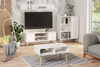 Meuble TV FOCUS 155 cm, style scandinave, pieds en bois - Blanc