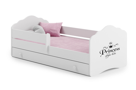Lit enfant FALA 70x140 avec barrière, tiroir et graphisme - Princesse