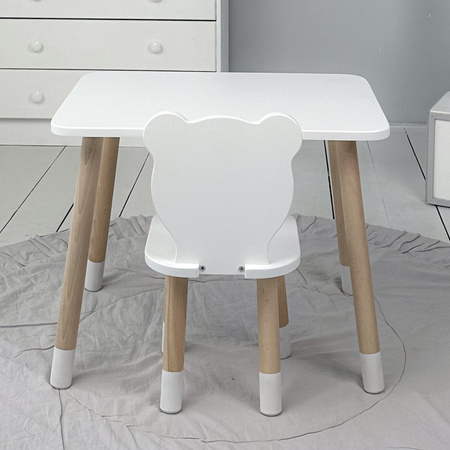 Table et chaise enfant ourson - blanc