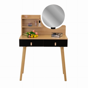 Coiffeuse avec miroir, tiroirs noirs, style scandinave