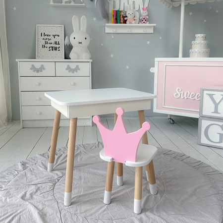 Table et chaise pour enfants. Table avec rangement pour crayons et livres de coloriage - couleur blanc et rose