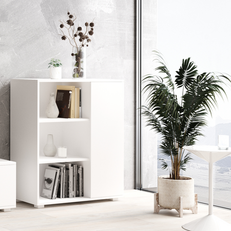 Commode FONDI armoire avec étagère, pieds en plastique - Blanc