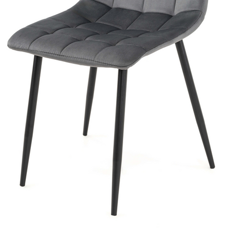 Ensemble de 4 chaises MIRA tapissées en velours matelassé - couleur Grise, pieds Noirs
