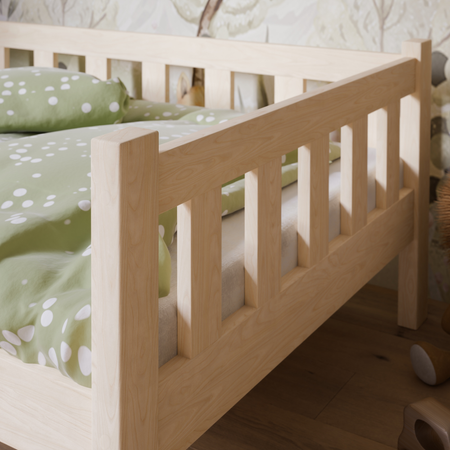 Lit enfant PINI 80x160 en bois bas non verni avec matelas - Naturel