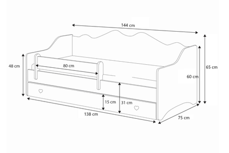 Lit enfant EMMA 140x70 avec matelas - Blanc / Rose