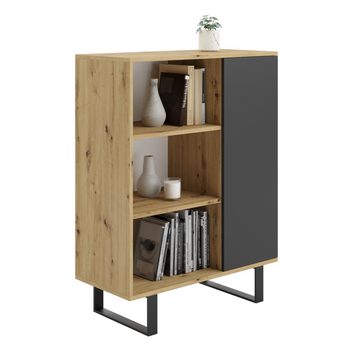 Commode FONDI avec armoire et étagère style loft, pieds en métal - Chêne Artisan / Noir