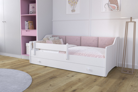 Lit simple ERYK 160x80 - Blanc, panneaux roses
