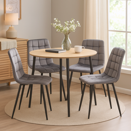 Ensemble de 4 chaises MIRA tapissées en velours matelassé - couleur Grise, pieds Noirs